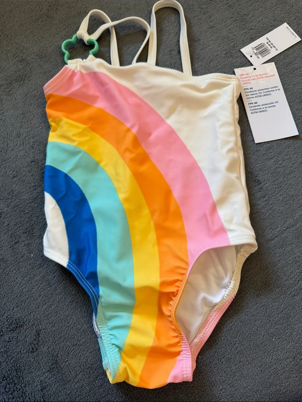 Old Navy White Kids One-Piece Swimsuit with Rainbow Stripes